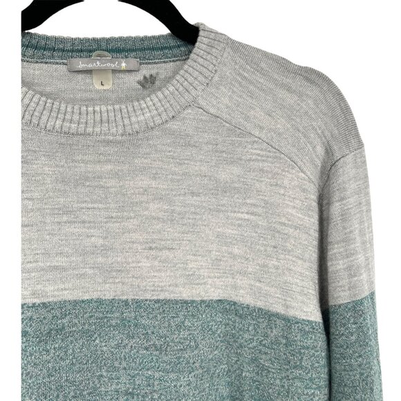 Smartwool Mens Merino Wool Crew Neck Colorblock Sweater Gray Teal Size Large - Picture 3 of 11